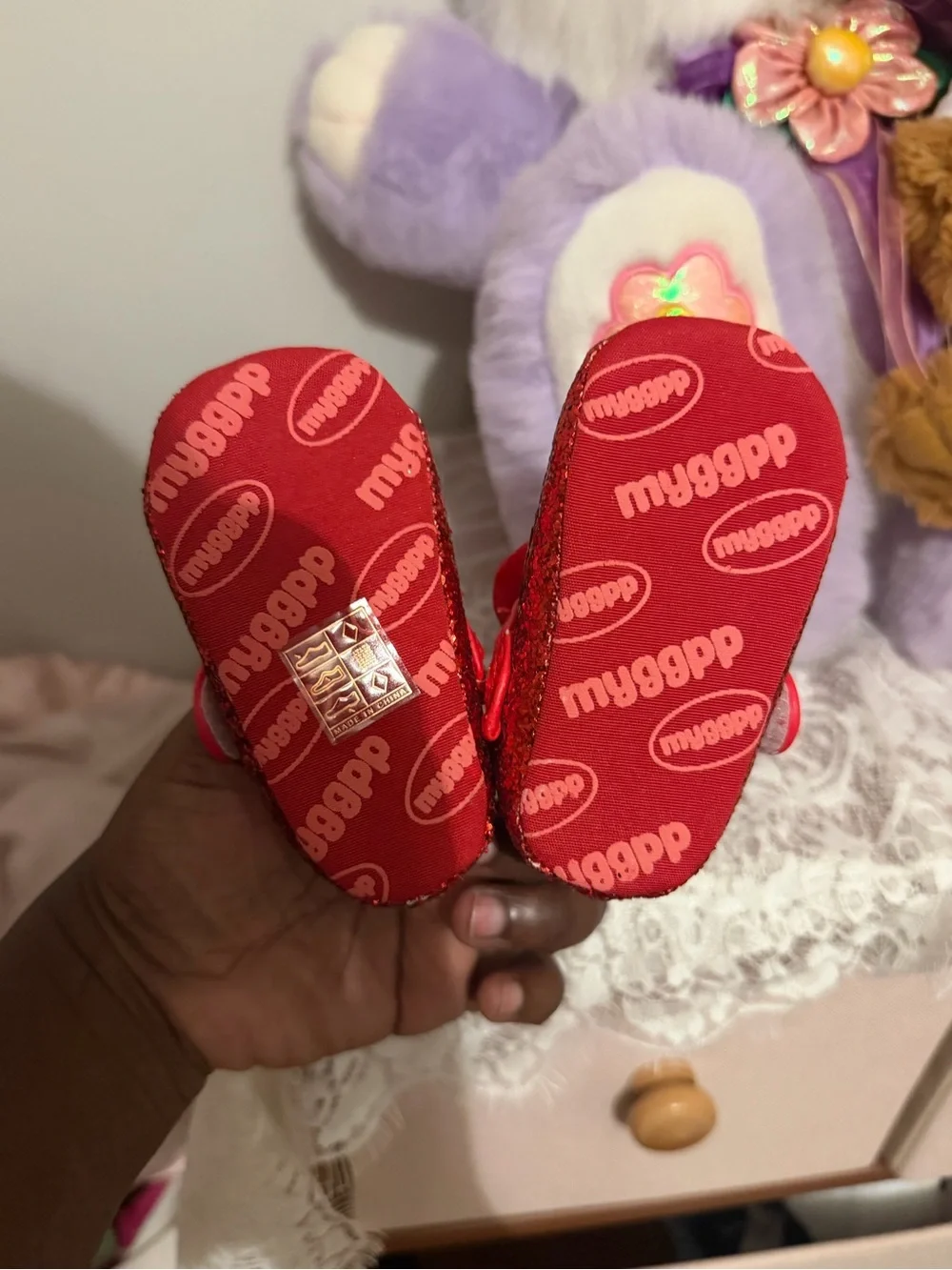 Mary Jane Red Glitter Kids Dress Shoes with Hook-and-Loop Strap